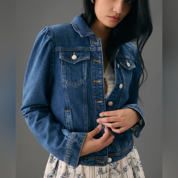 Anthropologie Jackets & Blazers - Anthropologie Puff Sleeve Denim Jacket 100% Cotton Dark Cottagecore Whimsy Femme